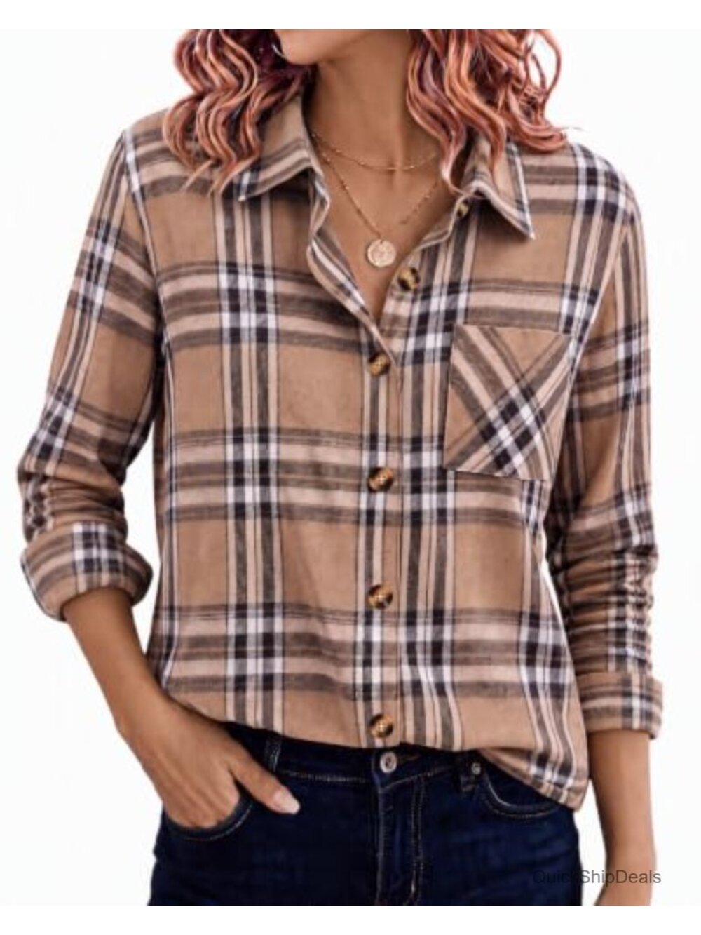 Women's Plaid Button Down Flannel Shirt Long Sleeve Cotton Blouse